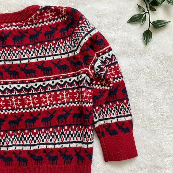 Joe Fresh Baby Fair Isle Holiday Sweater Size 6-12M | EUC Red Navy Knit Snow - Picture 5 of 14